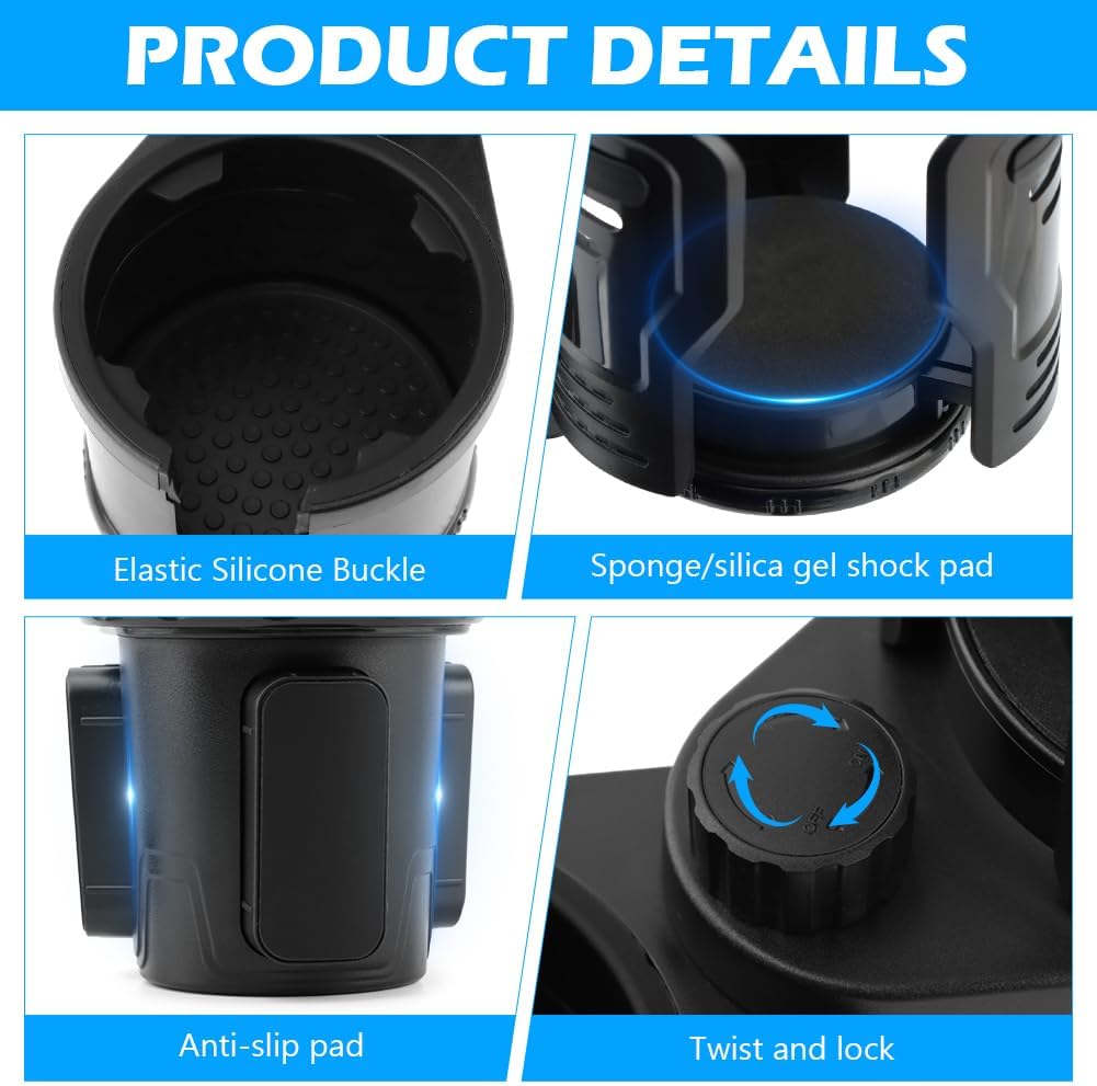 2 in 1 Car Cup Holder Expander, Multifunctional Expandable Car Cup with 360° Rotating Cup Holder Adapter Extender for Car with Adjustable Base Cup Holder Organizer for Large Water Cups and Drinks