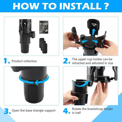 2 in 1 Car Cup Holder Expander, Multifunctional Expandable Car Cup with 360° Rotating Cup Holder Adapter Extender for Car with Adjustable Base Cup Holder Organizer for Large Water Cups and Drinks