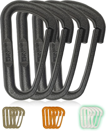 ™ Hingeless Carabiner Hooks 4 Pack, Small 2-inch Gear Attachment Clips for Backpack, Keys, Keychain, Water Bottle, MOLLE + Ultralight, Tactical, D-Ring, Non-Corrosive, D-Shape