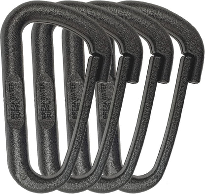 ™ Hingeless Carabiner Hooks 4 Pack, Small 2-inch Gear Attachment Clips for Backpack, Keys, Keychain, Water Bottle, MOLLE + Ultralight, Tactical, D-Ring, Non-Corrosive, D-Shape