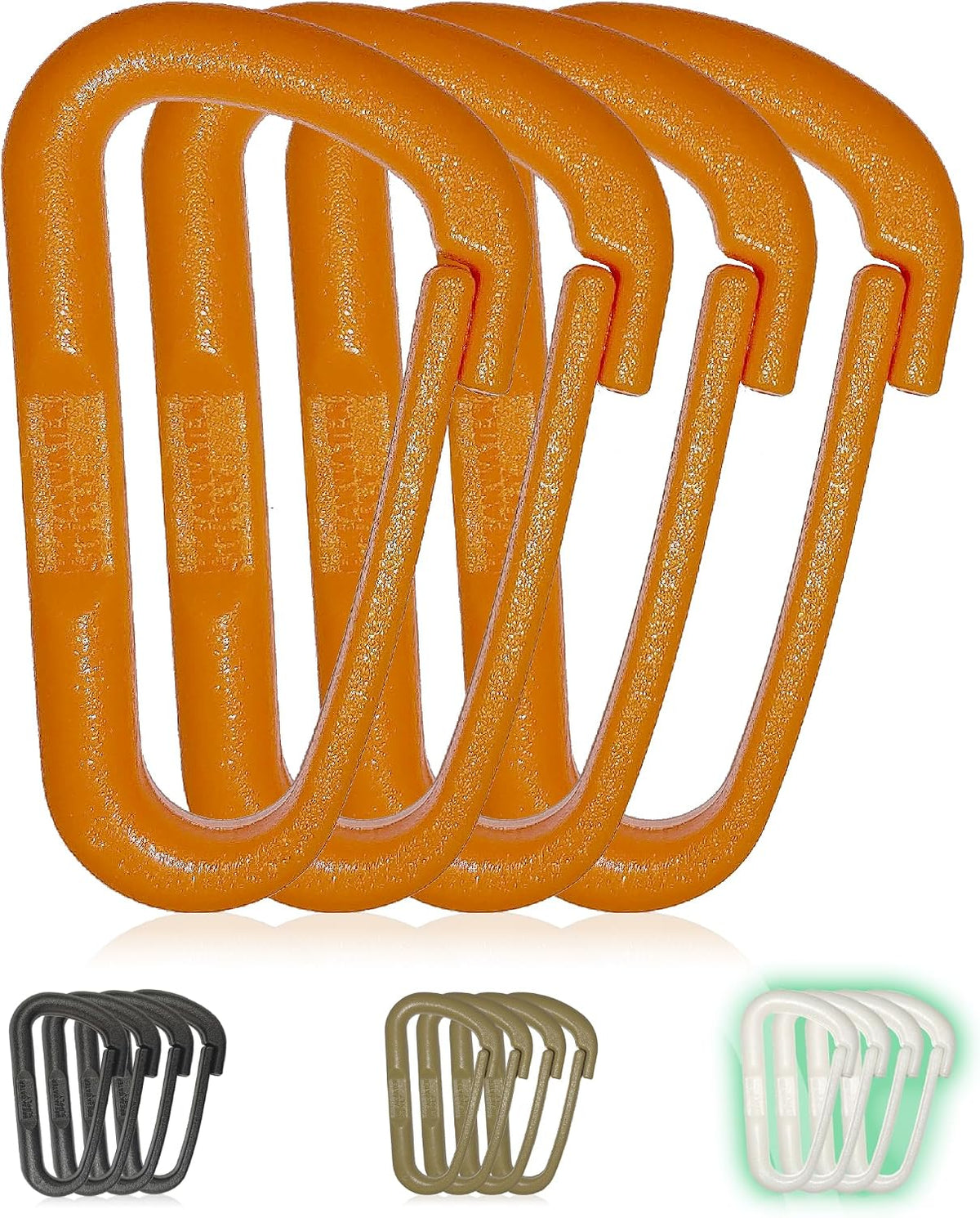 ™ Hingeless Carabiner Hooks 4 Pack, Small 2-inch Gear Attachment Clips for Backpack, Keys, Keychain, Water Bottle, MOLLE + Ultralight, Tactical, D-Ring, Non-Corrosive, D-Shape
