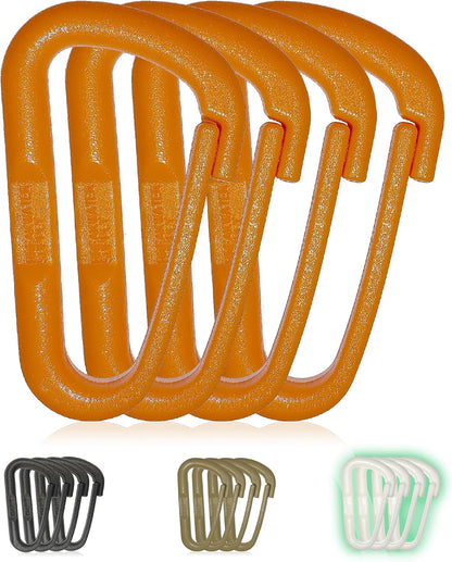 ™ Hingeless Carabiner Hooks 4 Pack, Small 2-inch Gear Attachment Clips for Backpack, Keys, Keychain, Water Bottle, MOLLE + Ultralight, Tactical, D-Ring, Non-Corrosive, D-Shape