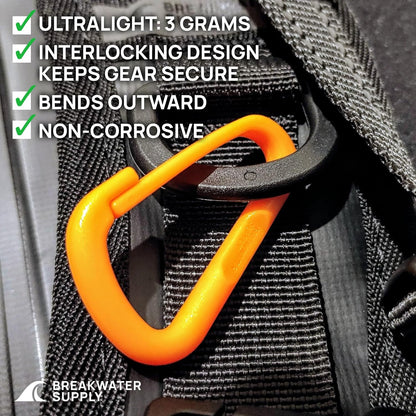 ™ Hingeless Carabiner Hooks 4 Pack, Small 2-inch Gear Attachment Clips for Backpack, Keys, Keychain, Water Bottle, MOLLE + Ultralight, Tactical, D-Ring, Non-Corrosive, D-Shape