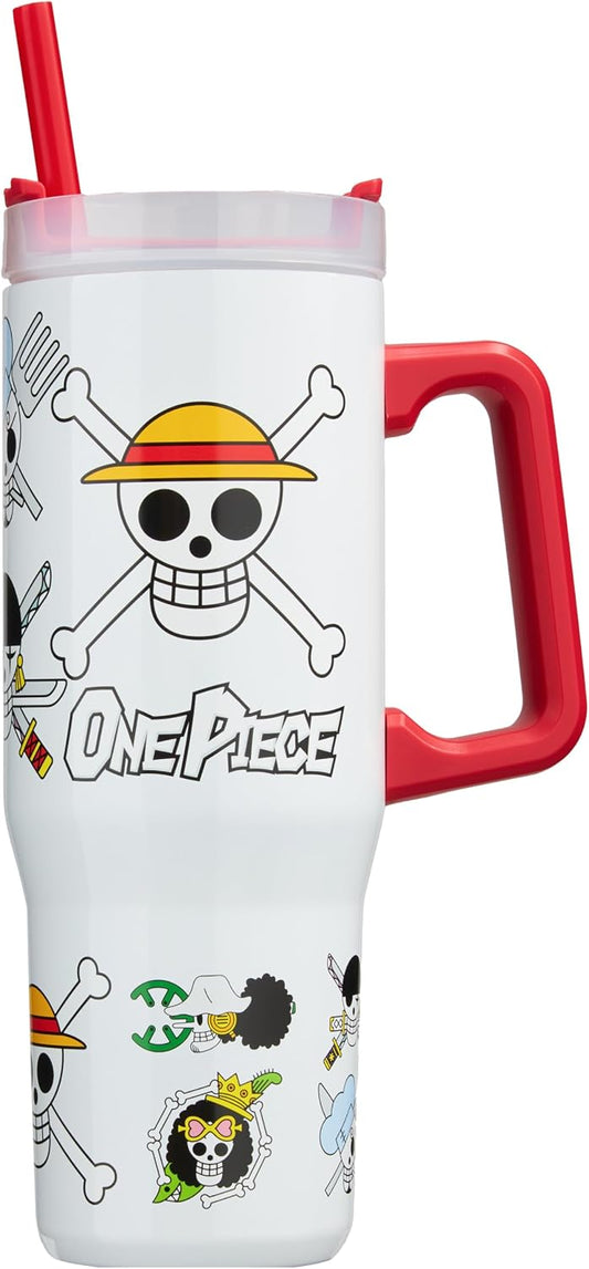 One Piece Tumbler with Handle and Straw 32 oz, Keeps Hot 8 Hrs, Cold 12H & Ice 42H, BPA-Free Insulated Stainless Steel Water Bottle, Travel Mug, Anime Gifts (Multi One Piece)