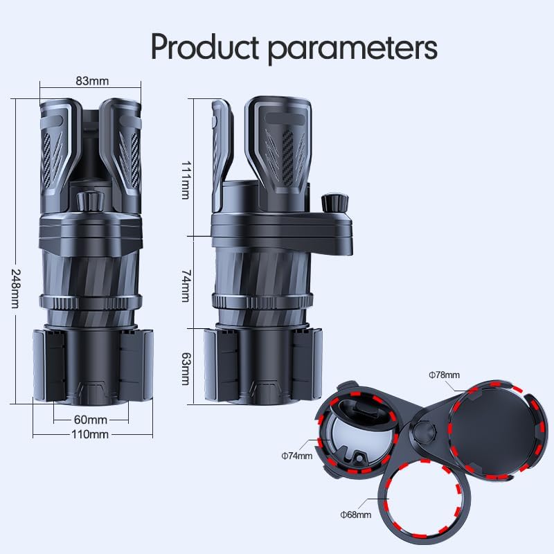 4 in 1 Upgrade Cup Holder Expander, Multifunctional Cup Holder for Car with Lock, 360° Rotating Cupholder Expander with Ashtrays & Adjustable Base, Expandable Cup Holder for Large Bottles Drinks Mugs