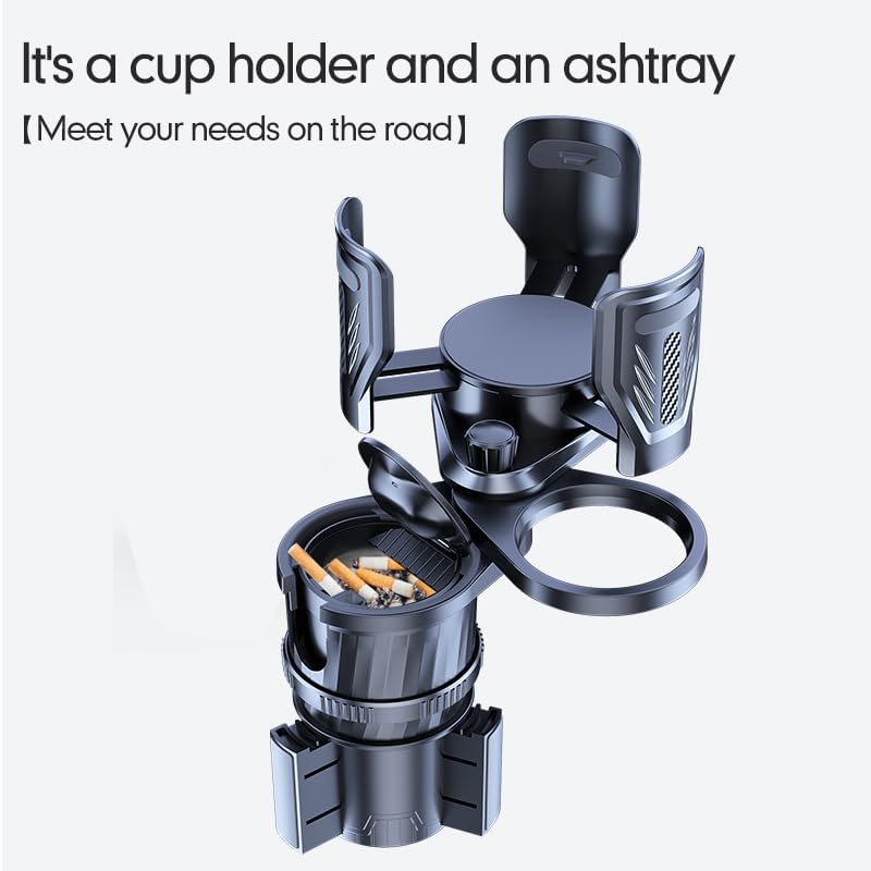 4 in 1 Upgrade Cup Holder Expander, Multifunctional Cup Holder for Car with Lock, 360° Rotating Cupholder Expander with Ashtrays & Adjustable Base, Expandable Cup Holder for Large Bottles Drinks Mugs