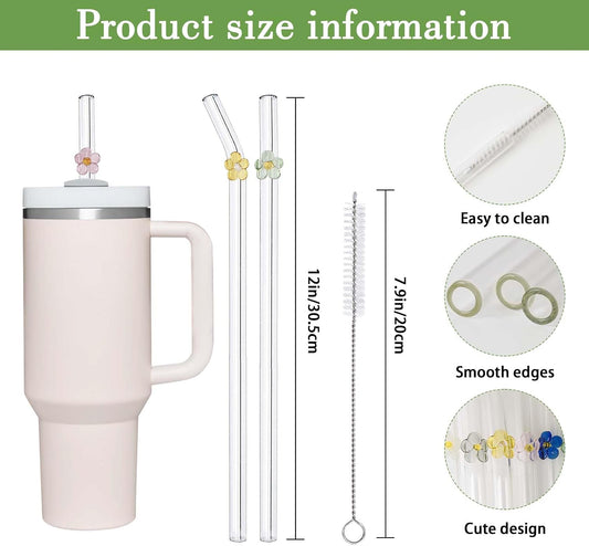6 Pack Replacement Glass Straws for Stanley 40 oz 30 oz Tumbler
