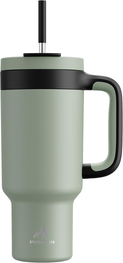 40 oz Tumbler with Handle, 2-in-1 Straw and Sip Lid, Leakproof, Dishwasher Safe, Insulated Stainless Steel Travel Coffee Mug, Keeps Cold for 34 Hours, Fits in Car Cup Holder (Forest)