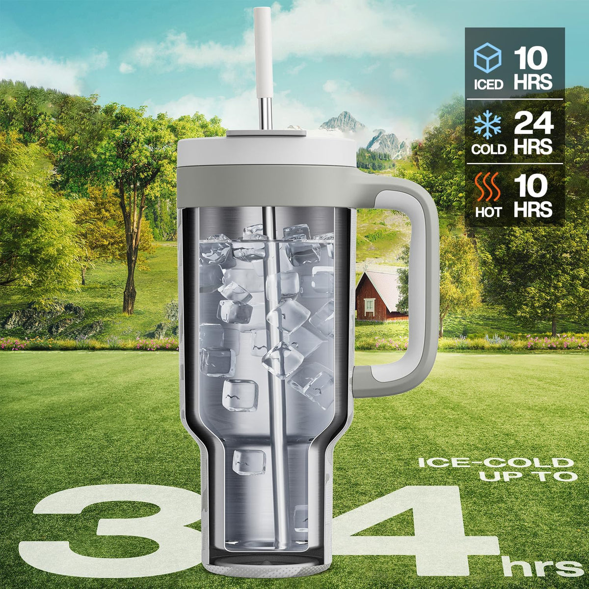 40 oz Tumbler with Handle, 2-in-1 Straw and Sip Lid, Leakproof, Dishwasher Safe, Insulated Stainless Steel Travel Coffee Mug, Keeps Cold for 34 Hours, Fits in Car Cup Holder (Forest)