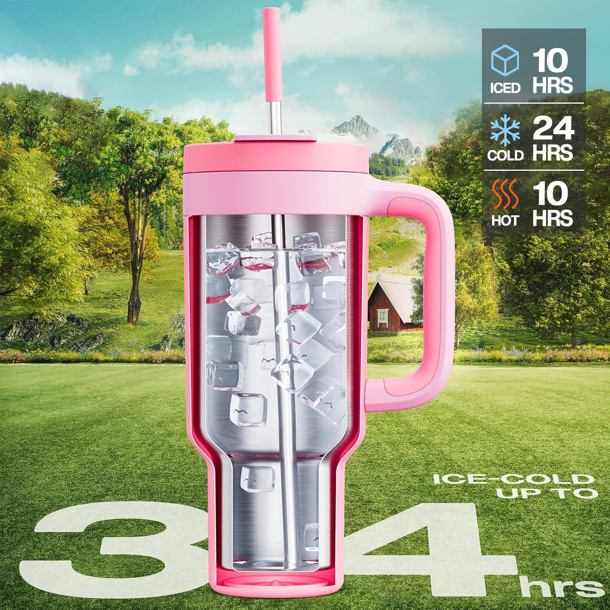 40 oz Tumbler with Handle, 2-in-1 Straw and Sip Lid, Leakproof, Dishwasher Safe, Insulated Stainless Steel Travel Coffee Mug, Keeps Cold for 34 Hours, Fits in Car Cup Holder (Forest)