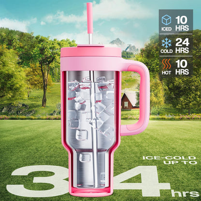 40 oz Tumbler with Handle, 2-in-1 Straw and Sip Lid, Leakproof, Dishwasher Safe, Insulated Stainless Steel Travel Coffee Mug, Keeps Cold for 34 Hours, Fits in Car Cup Holder (Forest)