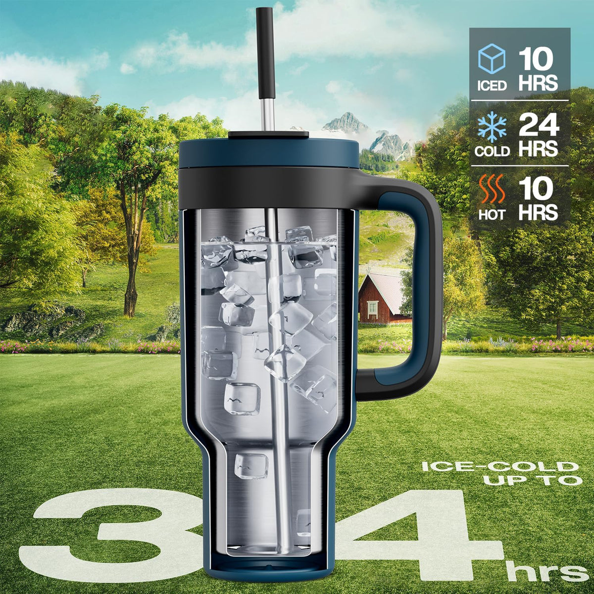 40 oz Tumbler with Handle, 2-in-1 Straw and Sip Lid, Leakproof, Dishwasher Safe, Insulated Stainless Steel Travel Coffee Mug, Keeps Cold for 34 Hours, Fits in Car Cup Holder (Forest)