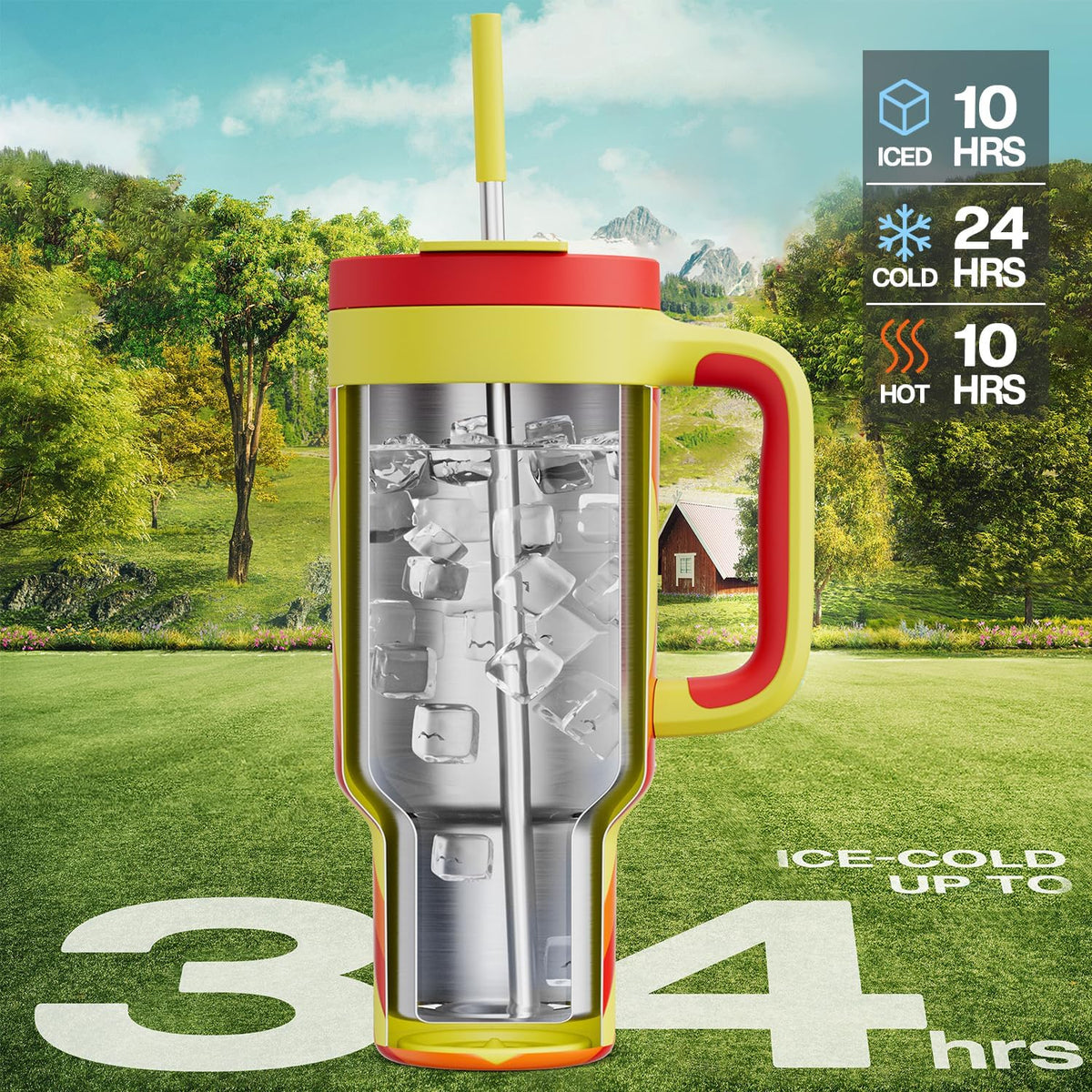 40 oz Tumbler with Handle, 2-in-1 Straw and Sip Lid, Leakproof, Dishwasher Safe, Insulated Stainless Steel Travel Coffee Mug, Keeps Cold for 34 Hours, Fits in Car Cup Holder (Forest)