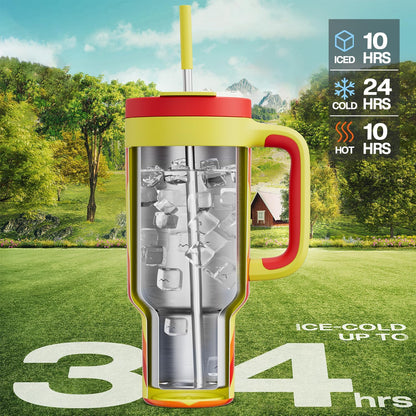 40 oz Tumbler with Handle, 2-in-1 Straw and Sip Lid, Leakproof, Dishwasher Safe, Insulated Stainless Steel Travel Coffee Mug, Keeps Cold for 34 Hours, Fits in Car Cup Holder (Forest)
