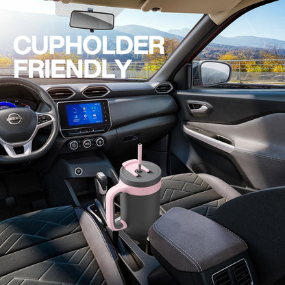 40 oz Tumbler with Handle, 2-in-1 Straw and Sip Lid, Leakproof, Dishwasher Safe, Insulated Stainless Steel Travel Coffee Mug, Keeps Cold for 34 Hours, Fits in Car Cup Holder (Forest)