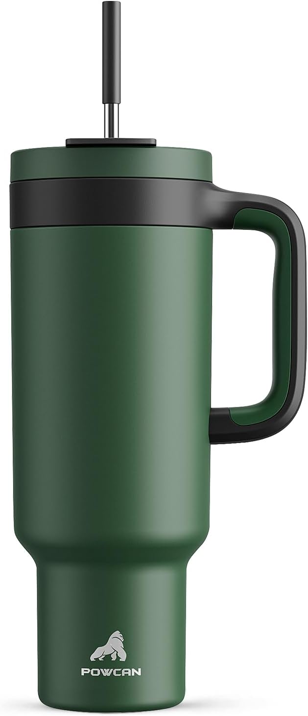 40 oz Tumbler with Handle, 2-in-1 Straw and Sip Lid, Leakproof, Dishwasher Safe, Insulated Stainless Steel Travel Coffee Mug, Keeps Cold for 34 Hours, Fits in Car Cup Holder (Forest)