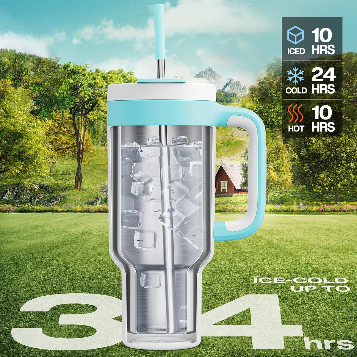 40 oz Tumbler with Handle, 2-in-1 Straw and Sip Lid, Leakproof, Dishwasher Safe, Insulated Stainless Steel Travel Coffee Mug, Keeps Cold for 34 Hours, Fits in Car Cup Holder (Forest)