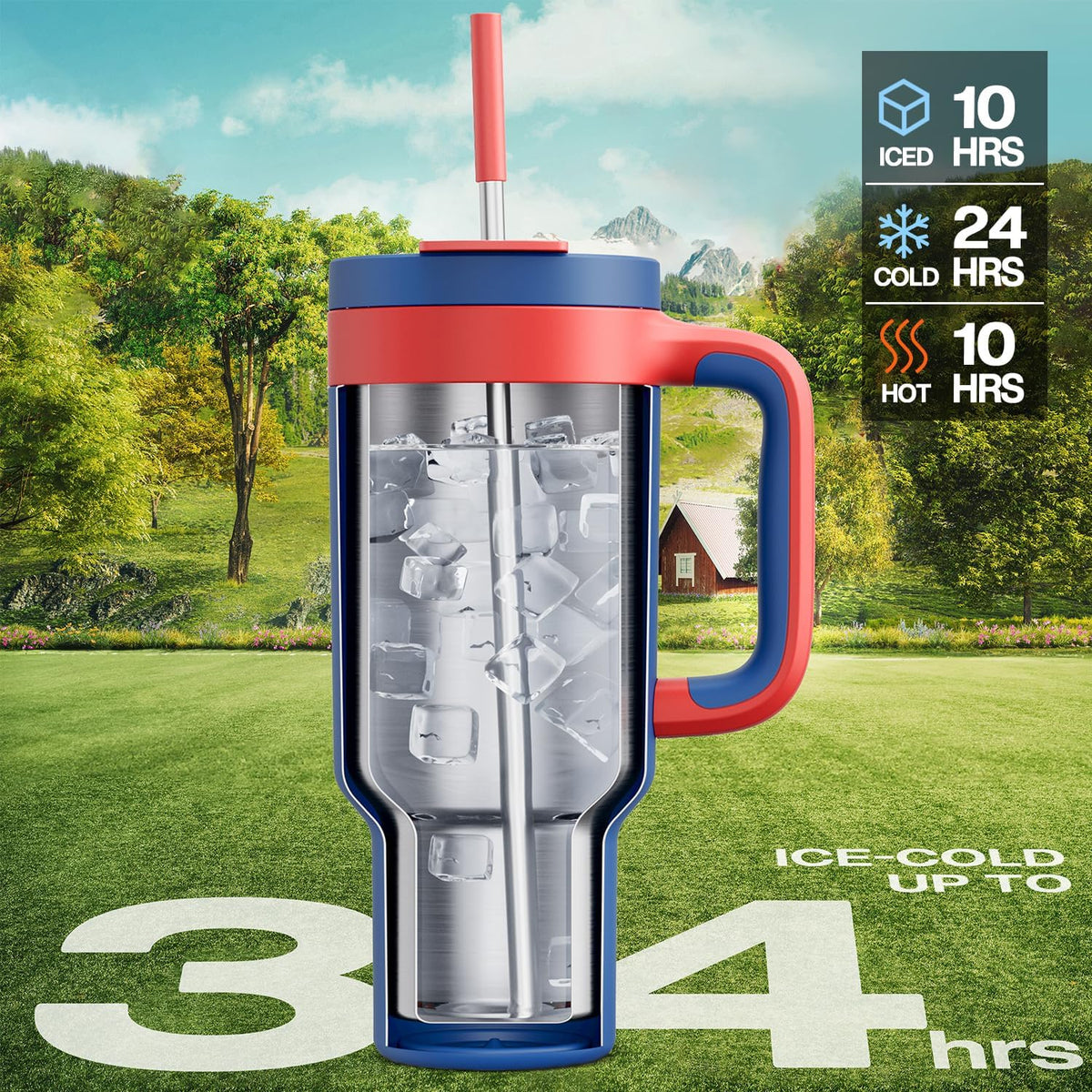 40 oz Tumbler with Handle, 2-in-1 Straw and Sip Lid, Leakproof, Dishwasher Safe, Insulated Stainless Steel Travel Coffee Mug, Keeps Cold for 34 Hours, Fits in Car Cup Holder (Forest)