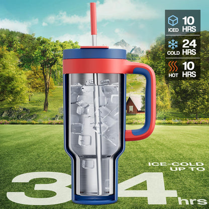 40 oz Tumbler with Handle, 2-in-1 Straw and Sip Lid, Leakproof, Dishwasher Safe, Insulated Stainless Steel Travel Coffee Mug, Keeps Cold for 34 Hours, Fits in Car Cup Holder (Forest)
