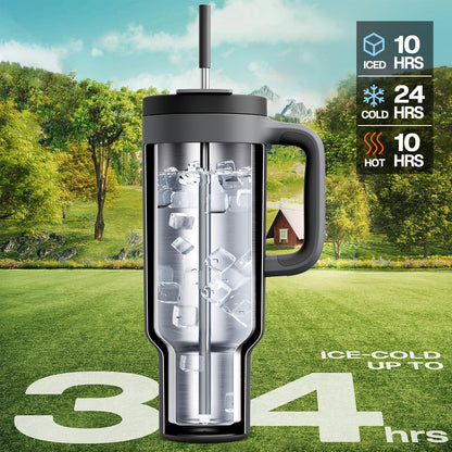 40 oz Tumbler with Handle, 2-in-1 Straw and Sip Lid, Leakproof, Dishwasher Safe, Insulated Stainless Steel Travel Coffee Mug, Keeps Cold for 34 Hours, Fits in Car Cup Holder (Forest)