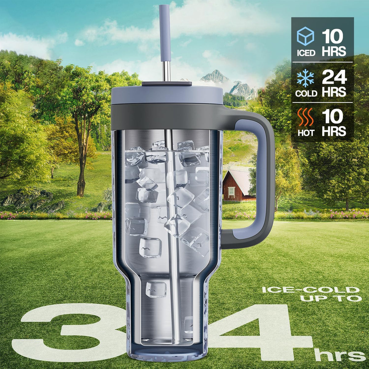 40 oz Tumbler with Handle, 2-in-1 Straw and Sip Lid, Leakproof, Dishwasher Safe, Insulated Stainless Steel Travel Coffee Mug, Keeps Cold for 34 Hours, Fits in Car Cup Holder (Forest)