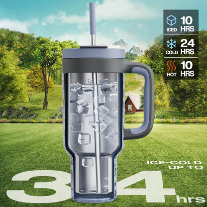 40 oz Tumbler with Handle, 2-in-1 Straw and Sip Lid, Leakproof, Dishwasher Safe, Insulated Stainless Steel Travel Coffee Mug, Keeps Cold for 34 Hours, Fits in Car Cup Holder (Forest)