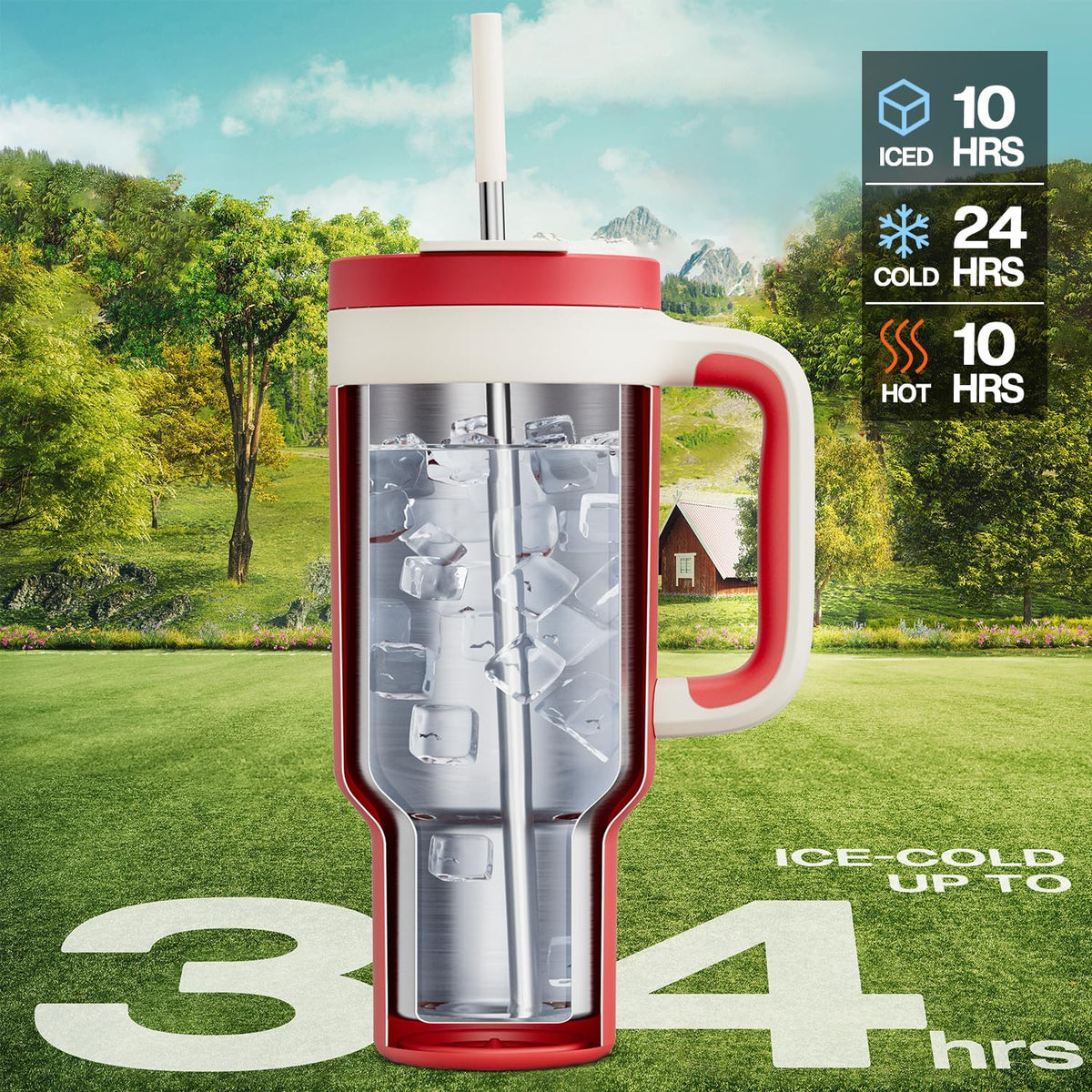 40 oz Tumbler with Handle, 2-in-1 Straw and Sip Lid, Leakproof, Dishwasher Safe, Insulated Stainless Steel Travel Coffee Mug, Keeps Cold for 34 Hours, Fits in Car Cup Holder (Forest)