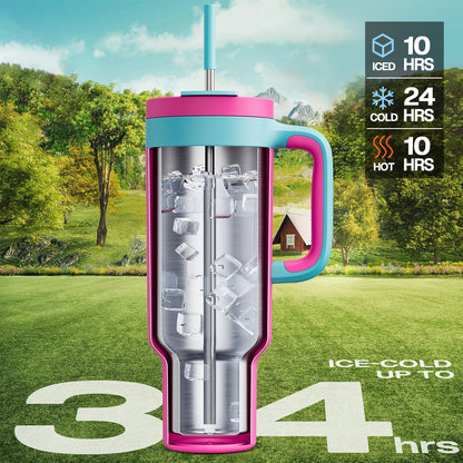40 oz Tumbler with Handle, 2-in-1 Straw and Sip Lid, Leakproof, Dishwasher Safe, Insulated Stainless Steel Travel Coffee Mug, Keeps Cold for 34 Hours, Fits in Car Cup Holder (Forest)