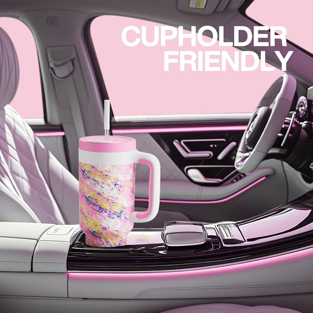 40 oz Tumbler with Handle, 2-in-1 Straw and Sip Lid, Leakproof, Dishwasher Safe, Insulated Stainless Steel Travel Coffee Mug, Keeps Cold for 34 Hours, Fits in Car Cup Holder (Forest)