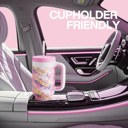 40 oz Tumbler with Handle, 2-in-1 Straw and Sip Lid, Leakproof, Dishwasher Safe, Insulated Stainless Steel Travel Coffee Mug, Keeps Cold for 34 Hours, Fits in Car Cup Holder (Forest)