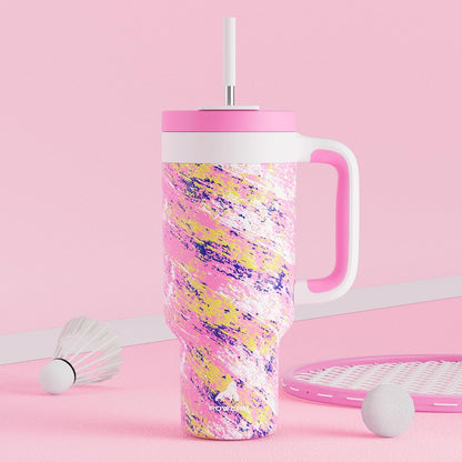 40 oz Tumbler with Handle, 2-in-1 Straw and Sip Lid, Leakproof, Dishwasher Safe, Insulated Stainless Steel Travel Coffee Mug, Keeps Cold for 34 Hours, Fits in Car Cup Holder (Forest)