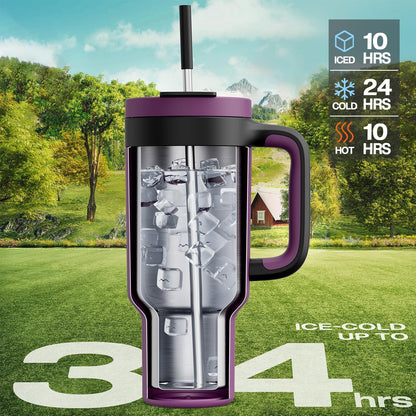 40 oz Tumbler with Handle, 2-in-1 Straw and Sip Lid, Leakproof, Dishwasher Safe, Insulated Stainless Steel Travel Coffee Mug, Keeps Cold for 34 Hours, Fits in Car Cup Holder (Forest)