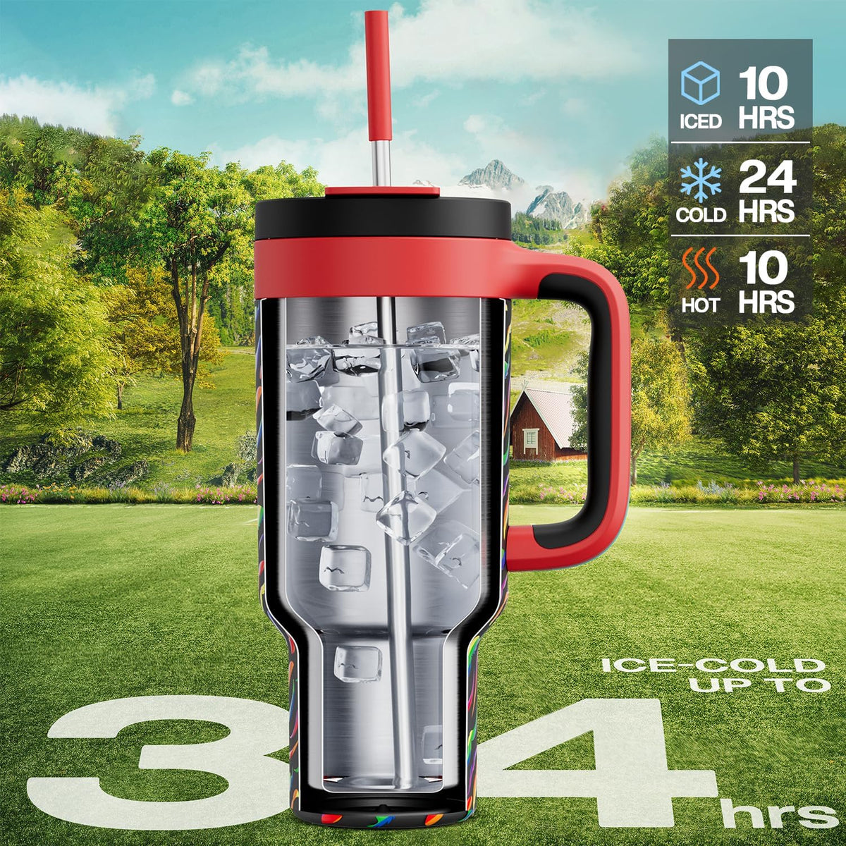 40 oz Tumbler with Handle, 2-in-1 Straw and Sip Lid, Leakproof, Dishwasher Safe, Insulated Stainless Steel Travel Coffee Mug, Keeps Cold for 34 Hours, Fits in Car Cup Holder (Forest)