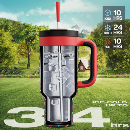 40 oz Tumbler with Handle, 2-in-1 Straw and Sip Lid, Leakproof, Dishwasher Safe, Insulated Stainless Steel Travel Coffee Mug, Keeps Cold for 34 Hours, Fits in Car Cup Holder (Forest)