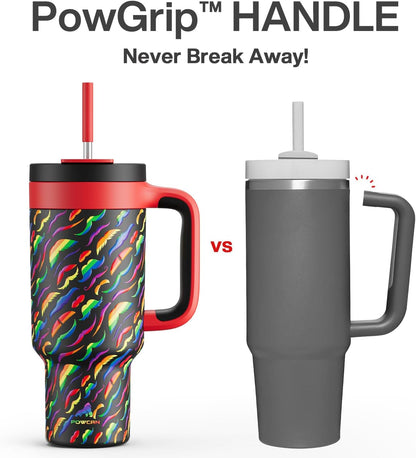 40 oz Tumbler with Handle, 2-in-1 Straw and Sip Lid, Leakproof, Dishwasher Safe, Insulated Stainless Steel Travel Coffee Mug, Keeps Cold for 34 Hours, Fits in Car Cup Holder (Forest)