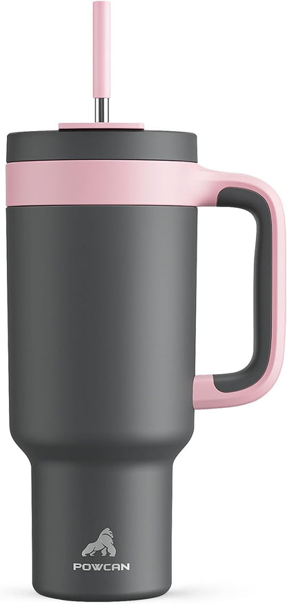 40 oz Tumbler with Handle, 2-in-1 Straw and Sip Lid, Leakproof, Dishwasher Safe, Insulated Stainless Steel Travel Coffee Mug, Keeps Cold for 34 Hours, Fits in Car Cup Holder (Forest)