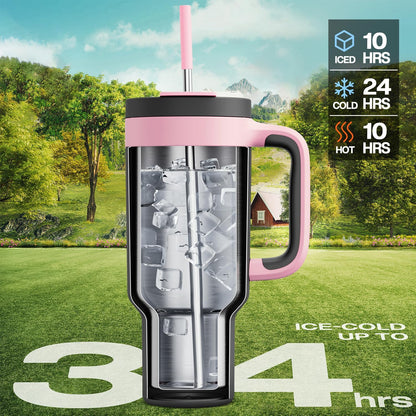 40 oz Tumbler with Handle, 2-in-1 Straw and Sip Lid, Leakproof, Dishwasher Safe, Insulated Stainless Steel Travel Coffee Mug, Keeps Cold for 34 Hours, Fits in Car Cup Holder (Forest)
