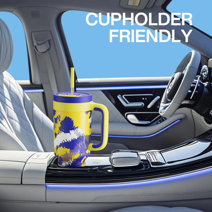 40 oz Tumbler with Handle, 2-in-1 Straw and Sip Lid, Leakproof, Dishwasher Safe, Insulated Stainless Steel Travel Coffee Mug, Keeps Cold for 34 Hours, Fits in Car Cup Holder (Forest)