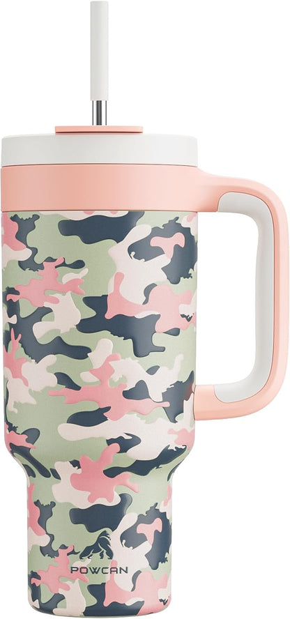 40 oz Tumbler with Handle, 2-in-1 Straw and Sip Lid, Leakproof, Dishwasher Safe, Insulated Stainless Steel Travel Coffee Mug, Keeps Cold for 34 Hours, Fits in Car Cup Holder (Forest)