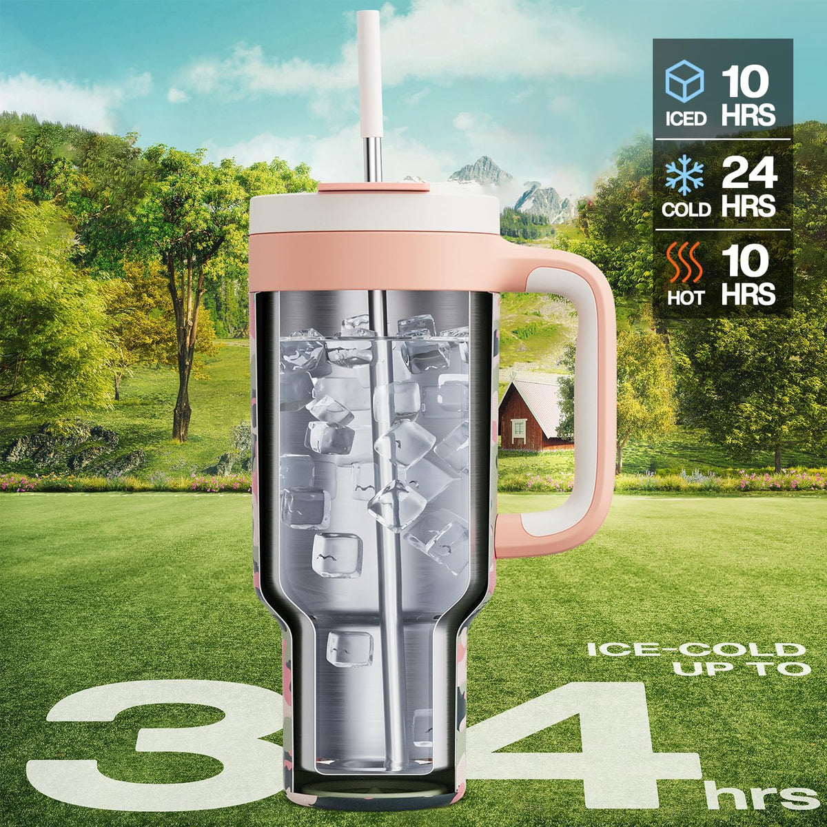 40 oz Tumbler with Handle, 2-in-1 Straw and Sip Lid, Leakproof, Dishwasher Safe, Insulated Stainless Steel Travel Coffee Mug, Keeps Cold for 34 Hours, Fits in Car Cup Holder (Forest)