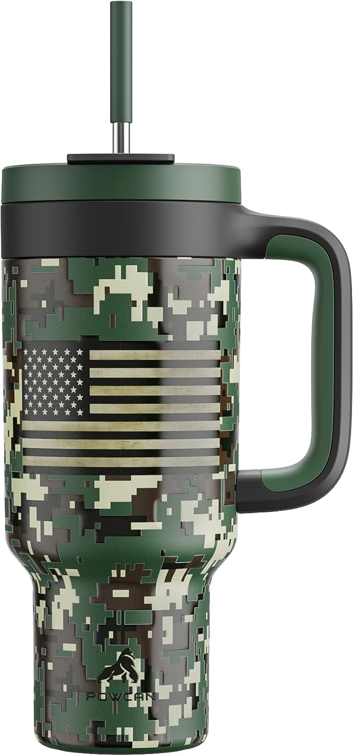 40 oz Tumbler with Handle, 2-in-1 Straw and Sip Lid, Leakproof, Dishwasher Safe, Insulated Stainless Steel Travel Coffee Mug, Keeps Cold for 34 Hours, Fits in Car Cup Holder (Forest)