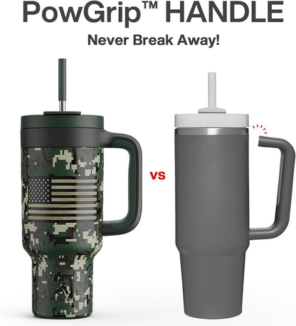 40 oz Tumbler with Handle, 2-in-1 Straw and Sip Lid, Leakproof, Dishwasher Safe, Insulated Stainless Steel Travel Coffee Mug, Keeps Cold for 34 Hours, Fits in Car Cup Holder (Forest)