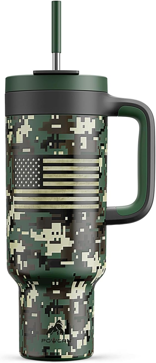 40 oz Tumbler with Handle, 2-in-1 Straw and Sip Lid, Leakproof, Dishwasher Safe, Insulated Stainless Steel Travel Coffee Mug, Keeps Cold for 34 Hours, Fits in Car Cup Holder (Forest)