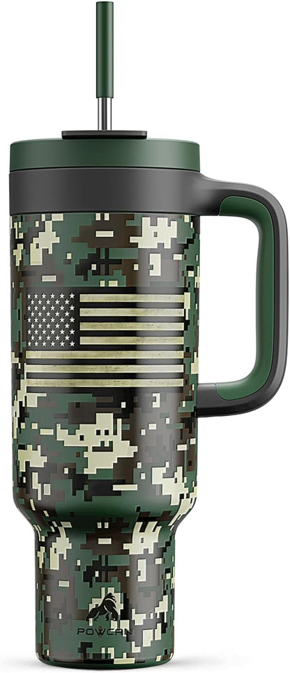 40 oz Tumbler with Handle, 2-in-1 Straw and Sip Lid, Leakproof, Dishwasher Safe, Insulated Stainless Steel Travel Coffee Mug, Keeps Cold for 34 Hours, Fits in Car Cup Holder (Forest)