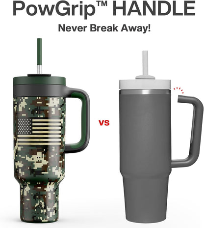 40 oz Tumbler with Handle, 2-in-1 Straw and Sip Lid, Leakproof, Dishwasher Safe, Insulated Stainless Steel Travel Coffee Mug, Keeps Cold for 34 Hours, Fits in Car Cup Holder (Forest)
