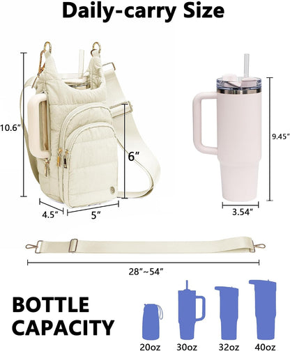 Water Bottle Holder with Strap 30/32 oz, Crossbody Water Bottle Carrier Bag | Lightweiht Quilted Bottle Sling Bag, RFID Phone Pocket, Hands-free for Gym Hiking Walking Travel