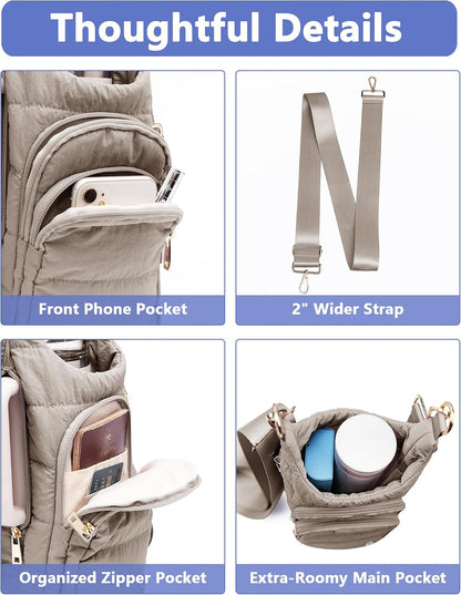 Water Bottle Holder with Strap 30/32 oz, Crossbody Water Bottle Carrier Bag | Lightweiht Quilted Bottle Sling Bag, RFID Phone Pocket, Hands-free for Gym Hiking Walking Travel