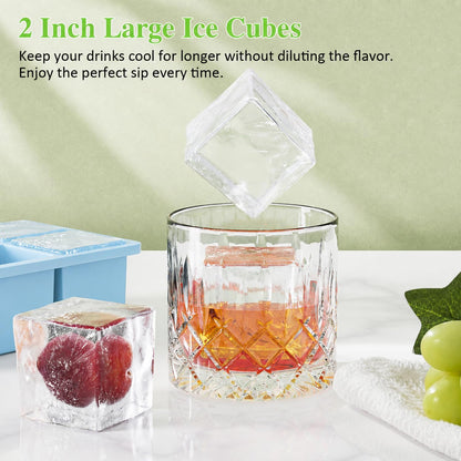 Large Ice Cube Tray for Whiskey: 2" Big Silicone Ice Tray with Lid for Whisky - 3Pack Old Fashioned Ice Cube Trays for Cocktail - Huge Square Cubed Bourbon Ice Cube Maker