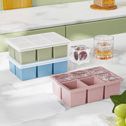Large Ice Cube Tray for Whiskey: 2" Big Silicone Ice Tray with Lid for Whisky - 3Pack Old Fashioned Ice Cube Trays for Cocktail - Huge Square Cubed Bourbon Ice Cube Maker
