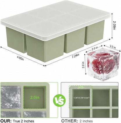Large Ice Cube Tray for Whiskey: 2" Big Silicone Ice Tray with Lid for Whisky - 3Pack Old Fashioned Ice Cube Trays for Cocktail - Huge Square Cubed Bourbon Ice Cube Maker